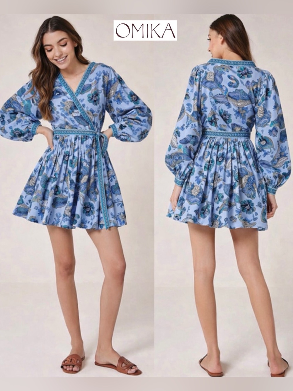 Omika Rae Wrap Dress Elora Periwinkle NWT XL Long Sleeve Boho Silk‑Like Modal
